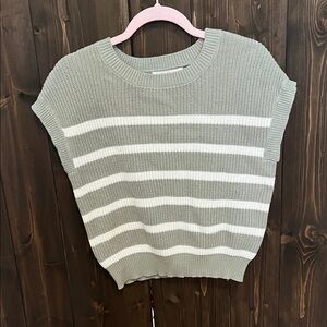 Casual Gray and White Striped Knit Sweater